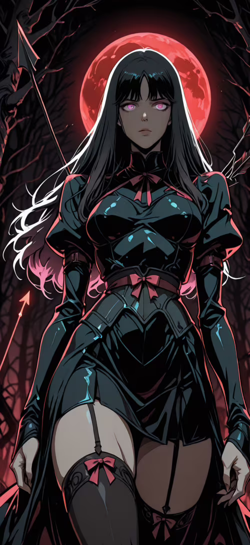 Una ilustración de estilo anime que representa a una mujer con el pelo largo y negro,... Teléfono