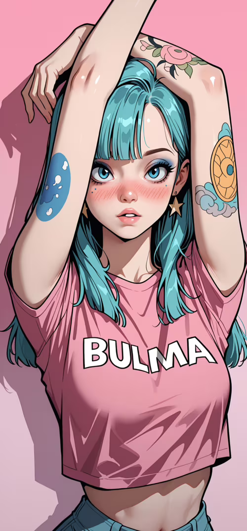 Una ilustración al estilo anime de Bulma, de la serie Dragon Ball, con el pelo y... Huawei P30 Lite