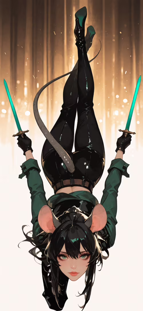 Una joven protagonista de anime, de cabello negro, ojos verdes, grandes orejas de...