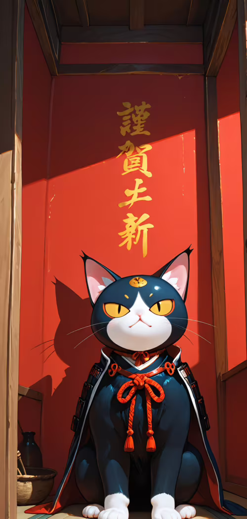 Una ilustración de estilo anime que representa un gato atigrado de blanco y negro,... LG W10