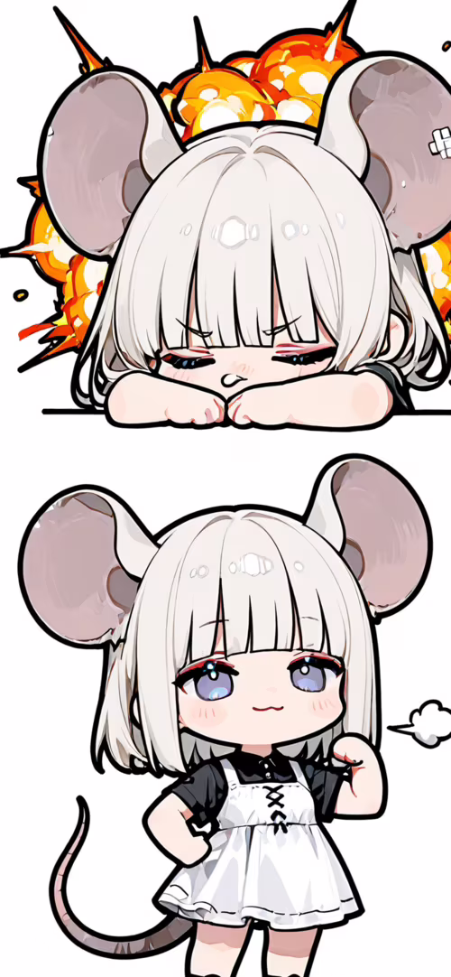 Una chica anime de estilo chibi, con grandes orejas de ratón y cabello plateado,... Apple iPhone XR