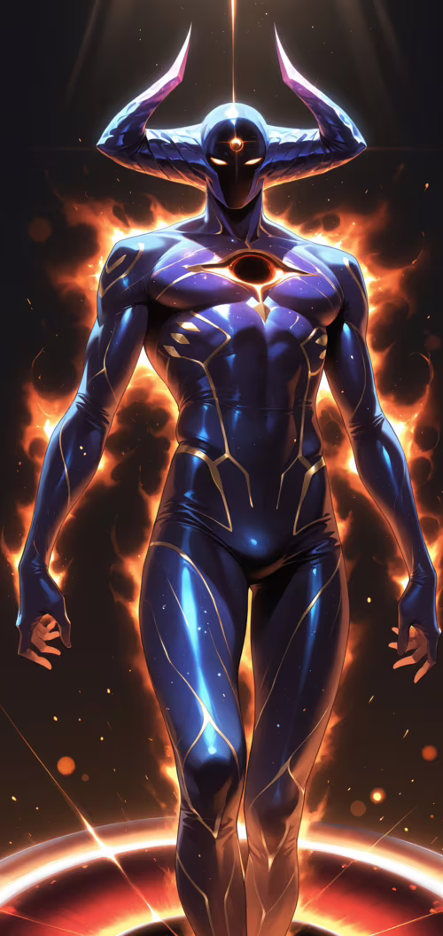 Un ser cósmico poderoso y musculoso, con una piel oscura y agrietada que emite un... Nokia 5 dot 1 Plus