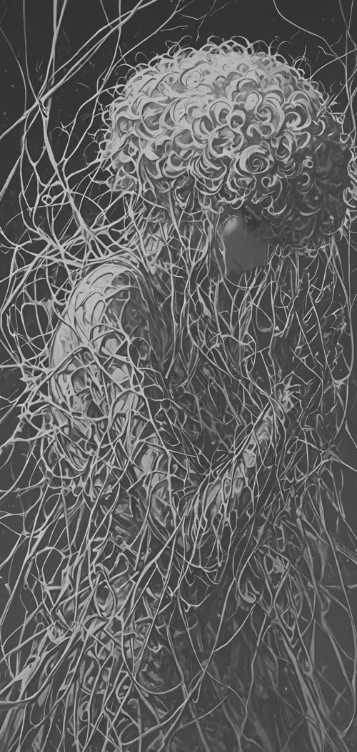 Una ilustración en blanco y negro, con gran detalle, que representa a una mujer de... Nokia 5 dot 1 Plus