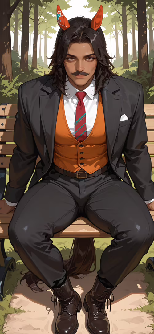 Una ilustración digital de un hombre atractivo, de piel morena, cabello largo y oscuro,...