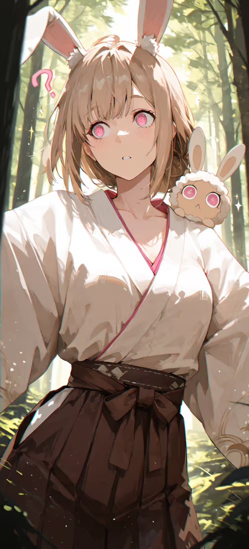 Una chica de anime, con el pelo de color castaño claro y orejas de conejo blancas,... OnePlus 8 Pro