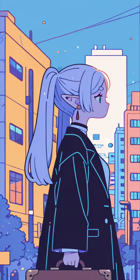 Una ilustración al estilo anime de Frieren, una joven elfa de cabello blanco y largo,... Alcatel 1C 2019