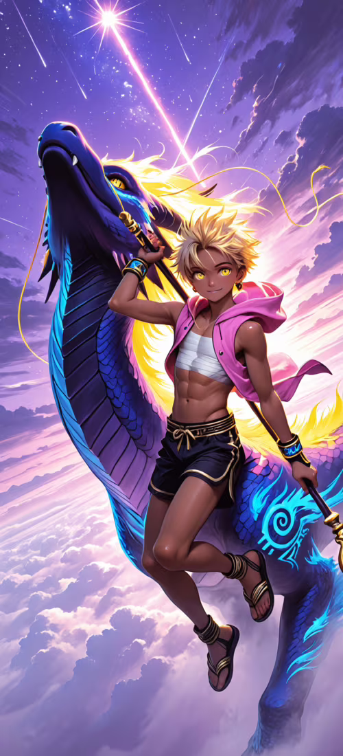 Un joven de cabello rubio y con una sudadera rosa sostiene un báculo mágico, y está... Vivo X60 Pro