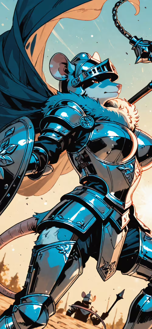 Una ilustración digital de una guerrera ratón antropomórfica, ataviada con una armadura... Apple iPhone 11 Pro Max