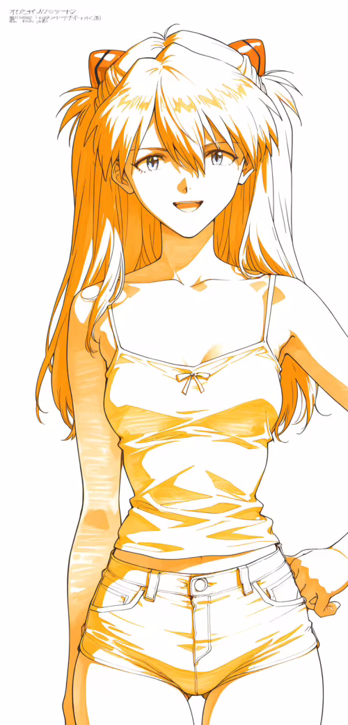 Una ilustración en blanco y negro de Asuka Langley Soryu, de la serie Neon Genesis...