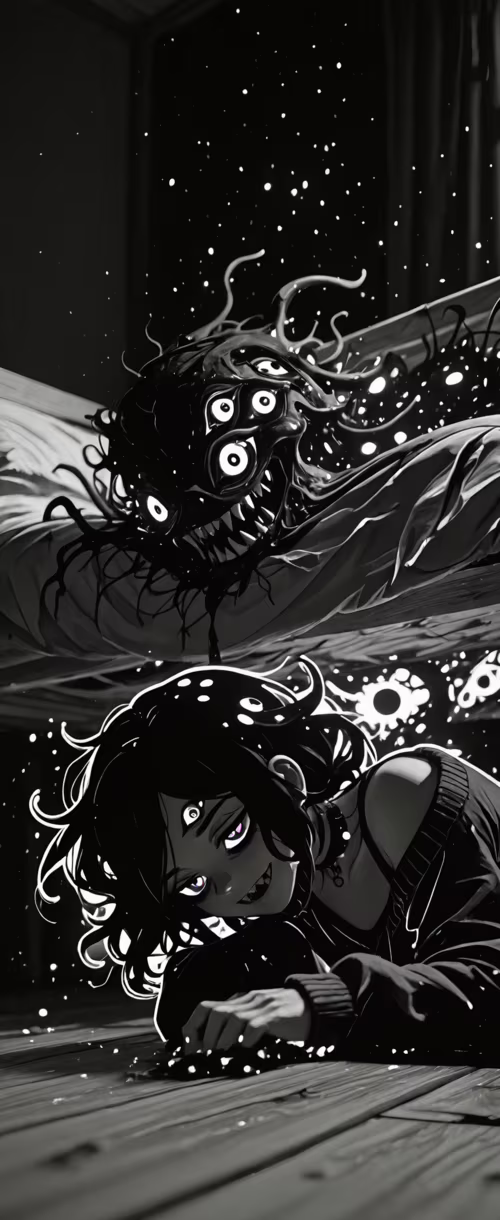 Una ilustración oscura y escalofriante de Ashley Graves, del libro «El ataúd de Andy... Samsung Galaxy Z Flip