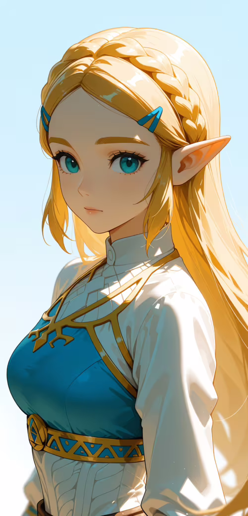Una ilustración al estilo anime de la princesa Zelda, de la saga The Legend of Zelda....