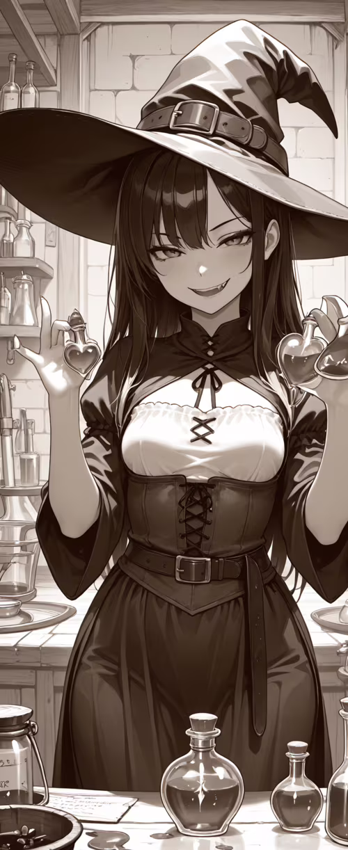 Una ilustración en tonos sepia que representa a una bruja de estilo anime, con el... Samsung Galaxy Z Flip3 5G