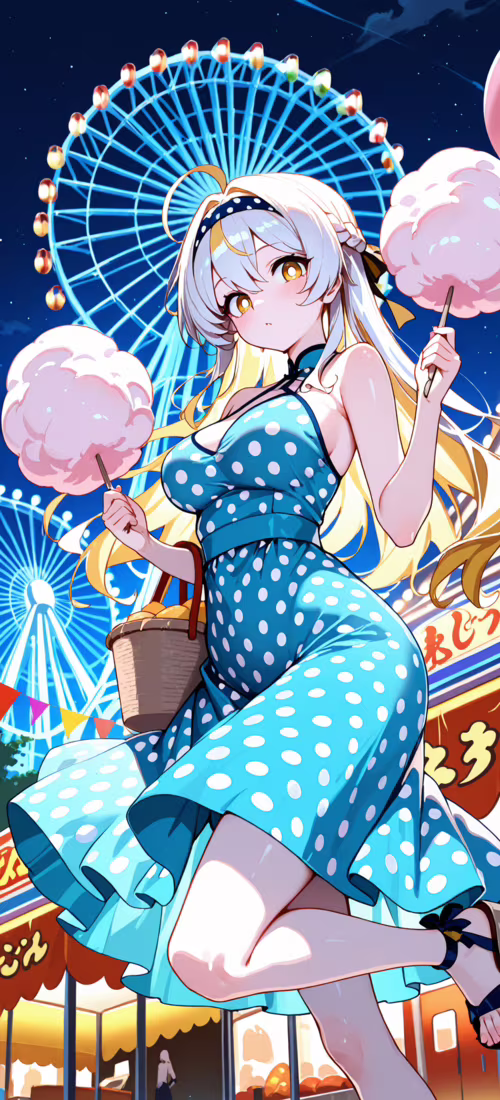 Una chica de anime, con el pelo largo y rubio, lleva puesto un vestido amarillo de...