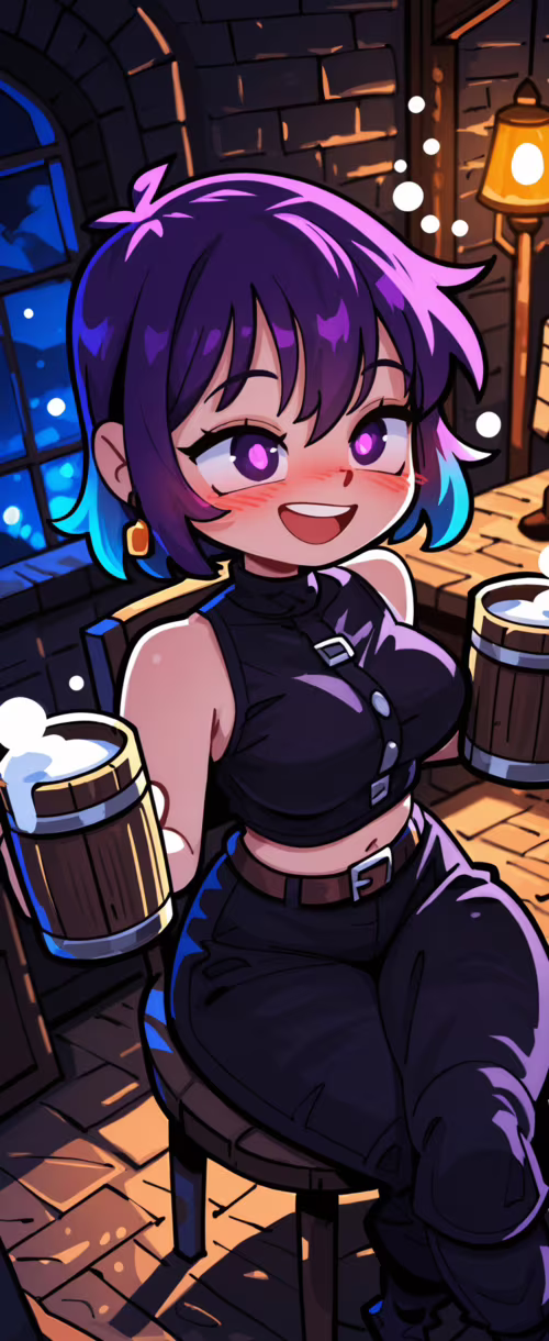 Una ilustración de estilo anime que representa a una chica con el pelo corto, de... Samsung Galaxy Z Flip