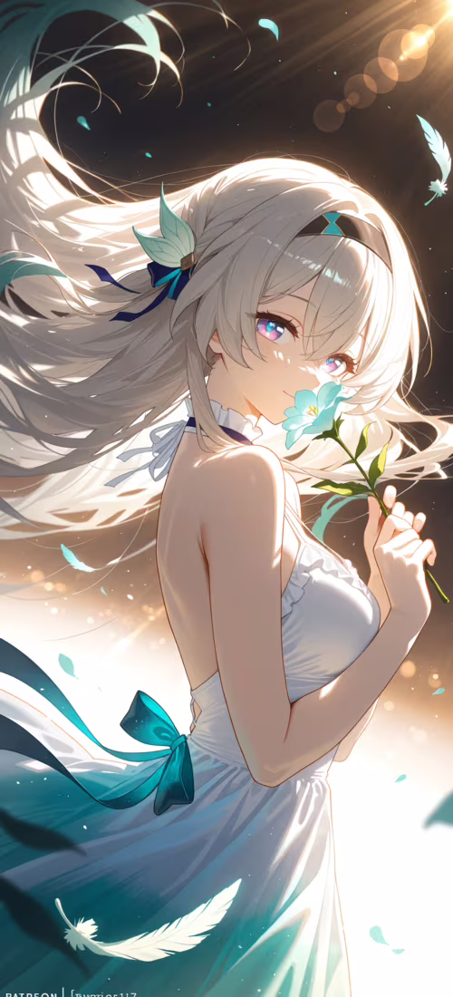 Una ilustración al estilo anime de Firefly, de Honkai: Star Rail. Tiene el pelo largo... OnePlus 8 Pro