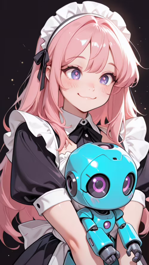 Un primer plano de una sonriente criada de anime, con el pelo largo y rosa y los... Lenovo Vibe B