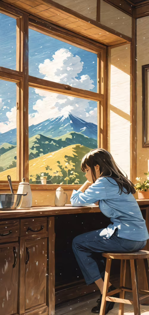 Una ilustración de estilo anime que representa a una joven con el pelo corto y oscuro,... Nokia 5 dot 1 Plus