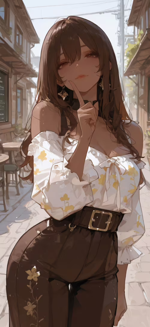 Una ilustración de estilo anime que representa a una joven con el pelo largo y castaño... Motorola G7 Power