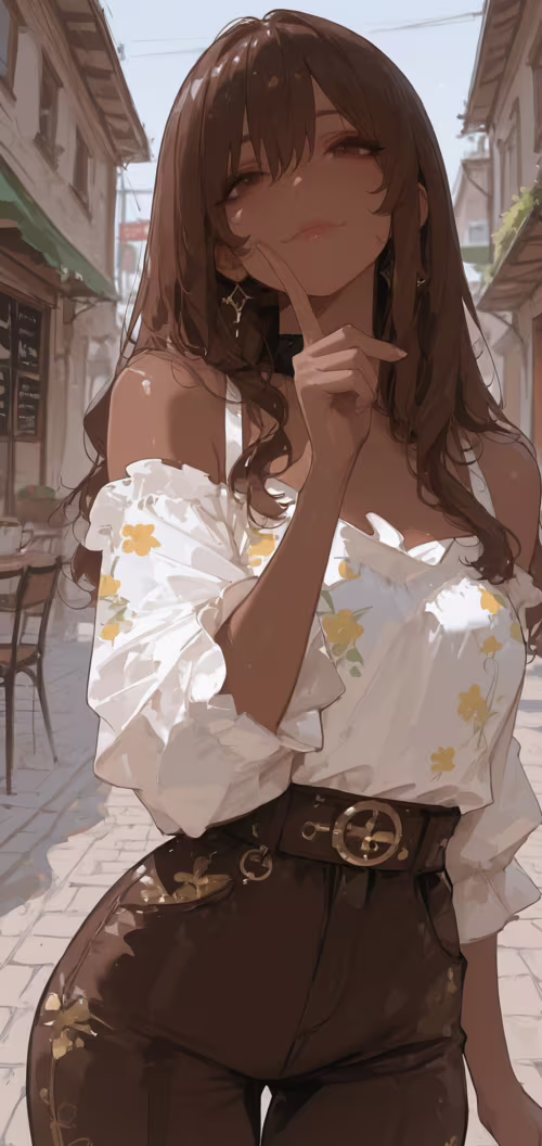 Una ilustración de estilo anime que representa a una joven con el pelo largo y castaño... Nokia 5 dot 1 Plus