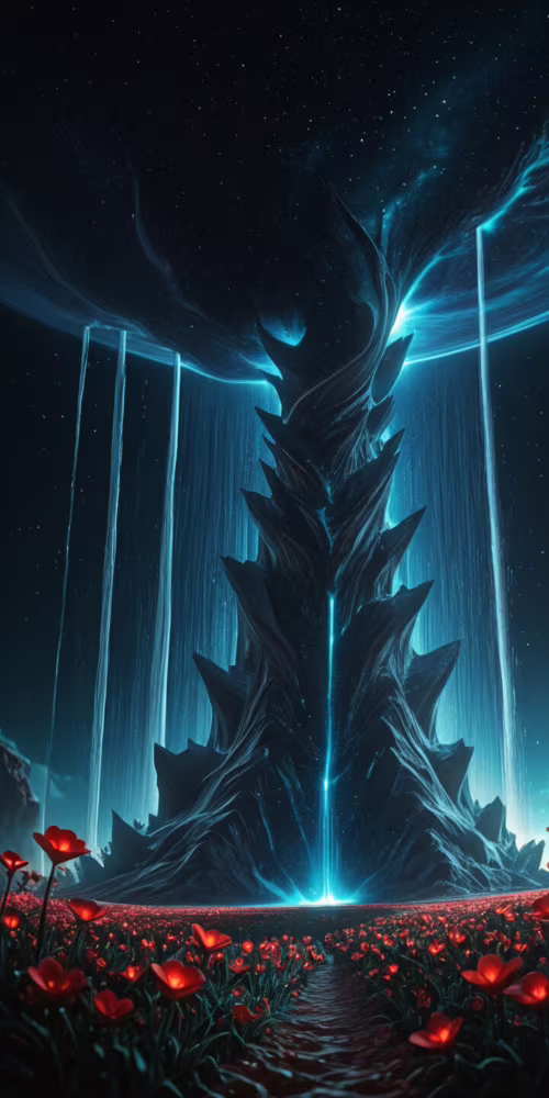 Una escena de fantasía surrealista que representa una cascada azul brillante que... Alcatel 1C 2019