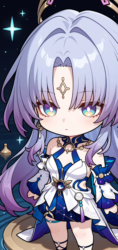 Un adorable dibujo en estilo chibi de Fu Xuan, de Honkai: Star Rail. Tiene el pelo... Nokia 5 dot 1 Plus