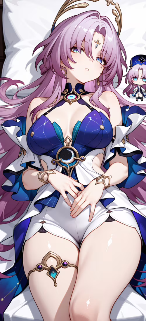 Un adorable dibujo en estilo chibi de Fu Xuan, de Honkai: Star Rail. Tiene el pelo... Vivo X60 Pro