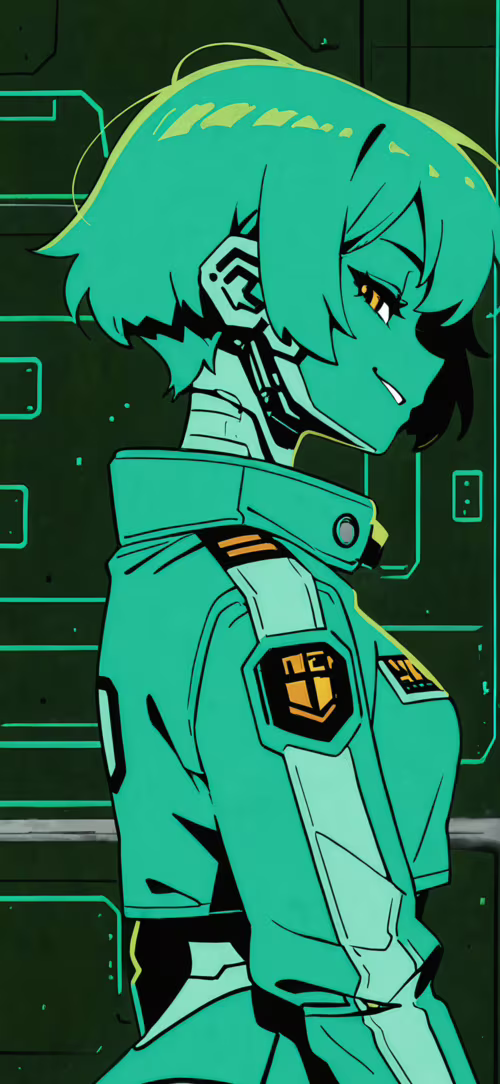 Una ilustración de estilo anime que representa a una mujer cyborg con el pelo corto... Lenovo Z6 Youth Edition