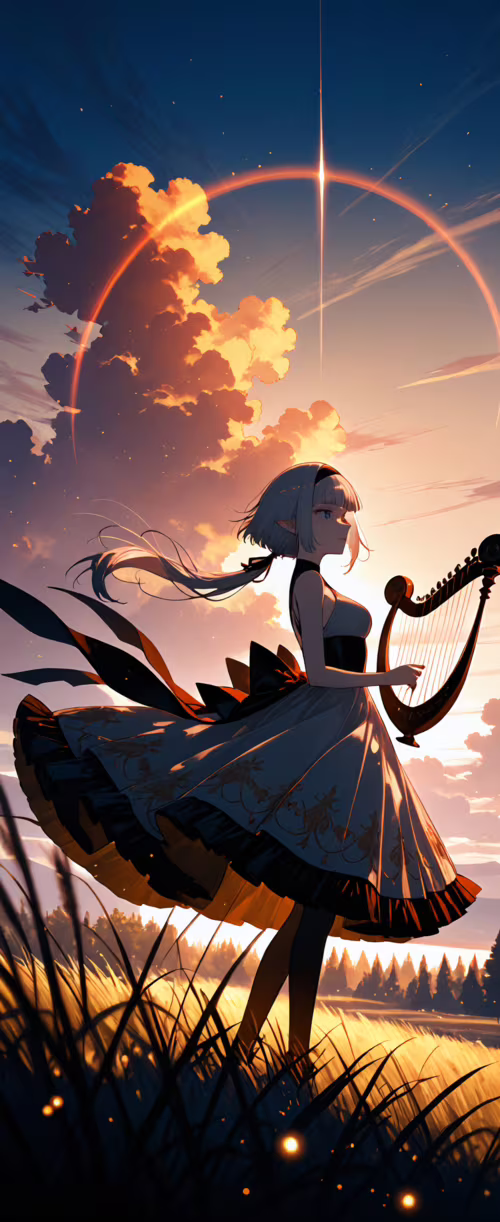 Una ilustración de cuerpo entero de una joven elfa de estilo anime, con cabello plateado,... Samsung Galaxy Z Flip3 5G