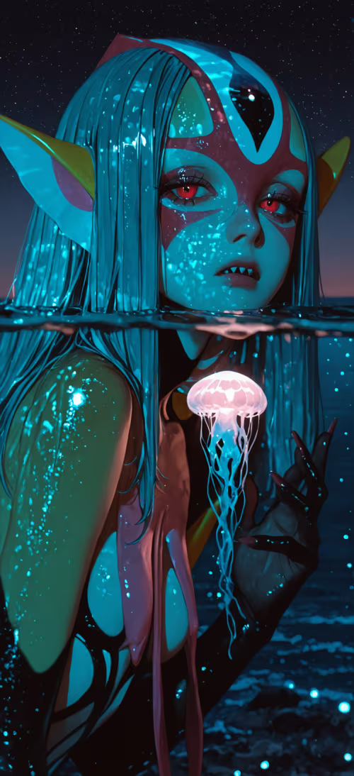 Una ilustración del personaje de anime Mutio, de Blue Submarine No. 6, de pie en... Honor Magic6 Pro