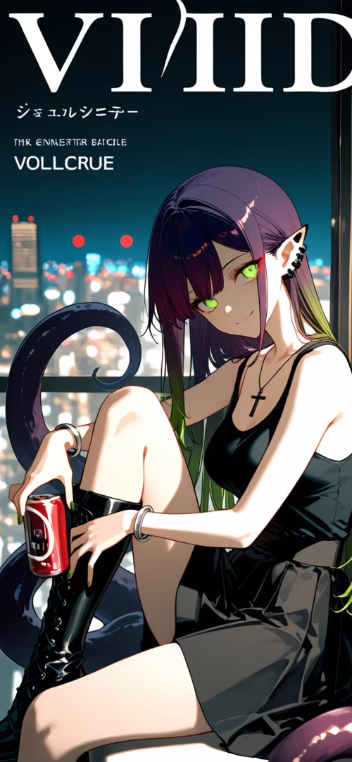 Una chica de anime con el pelo largo, de color púrpura y verde, ojos verdes brillantes... Apple iPhone XR