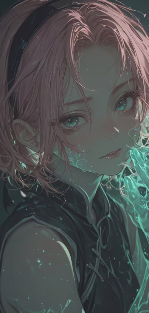 Un retrato artístico de Sakura Haruno, de la serie Naruto, con el pelo rosa y unos... Blackview A30