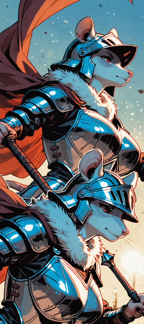 Una ilustración digital de una guerrera ratón antropomórfica, ataviada con una armadura... Xiaomi Mi 10 Lite Zoom