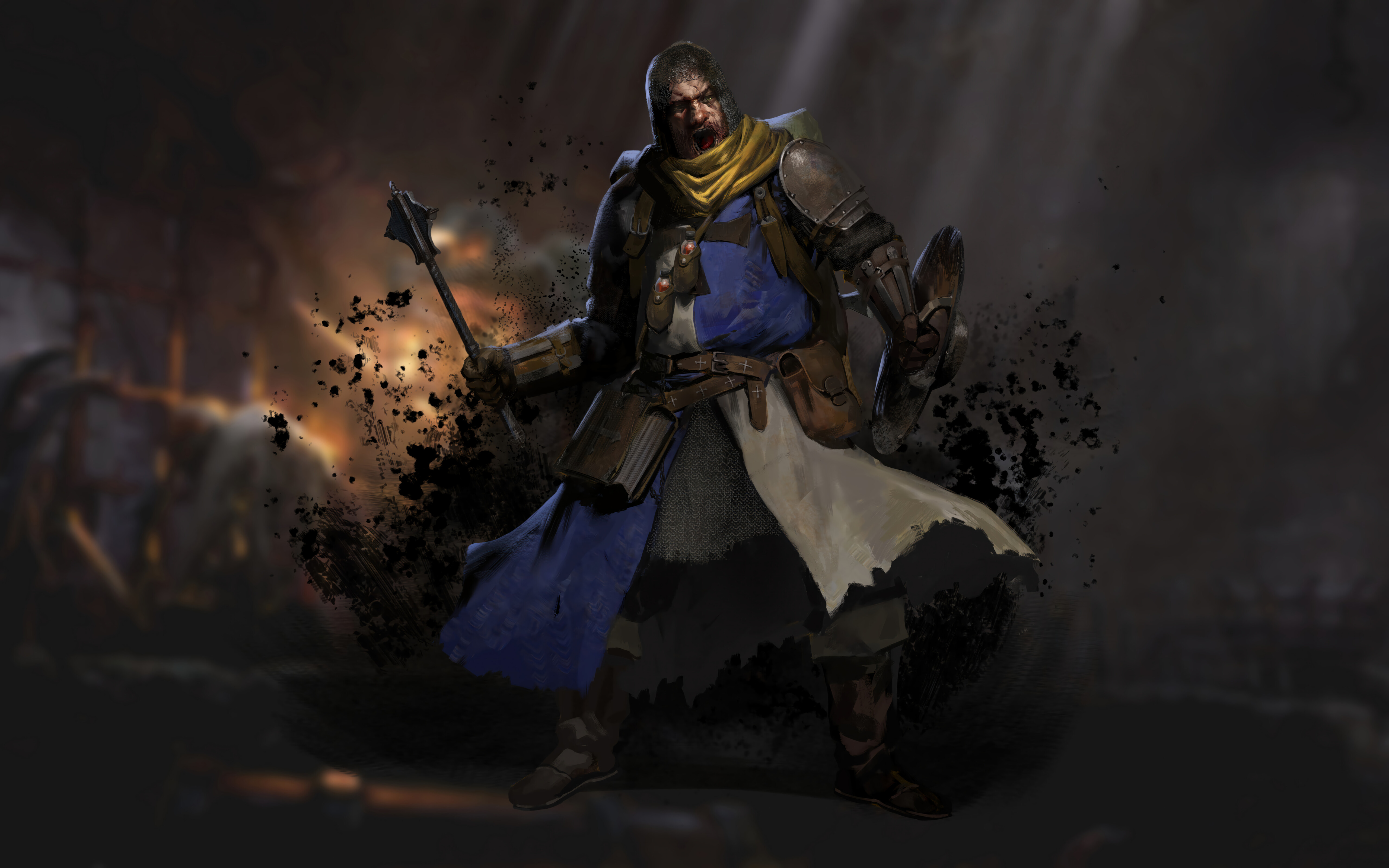 Un personaje de fantasía oscura, envuelto en sombras, en el sombrío ambiente de una mazmorra medieval.