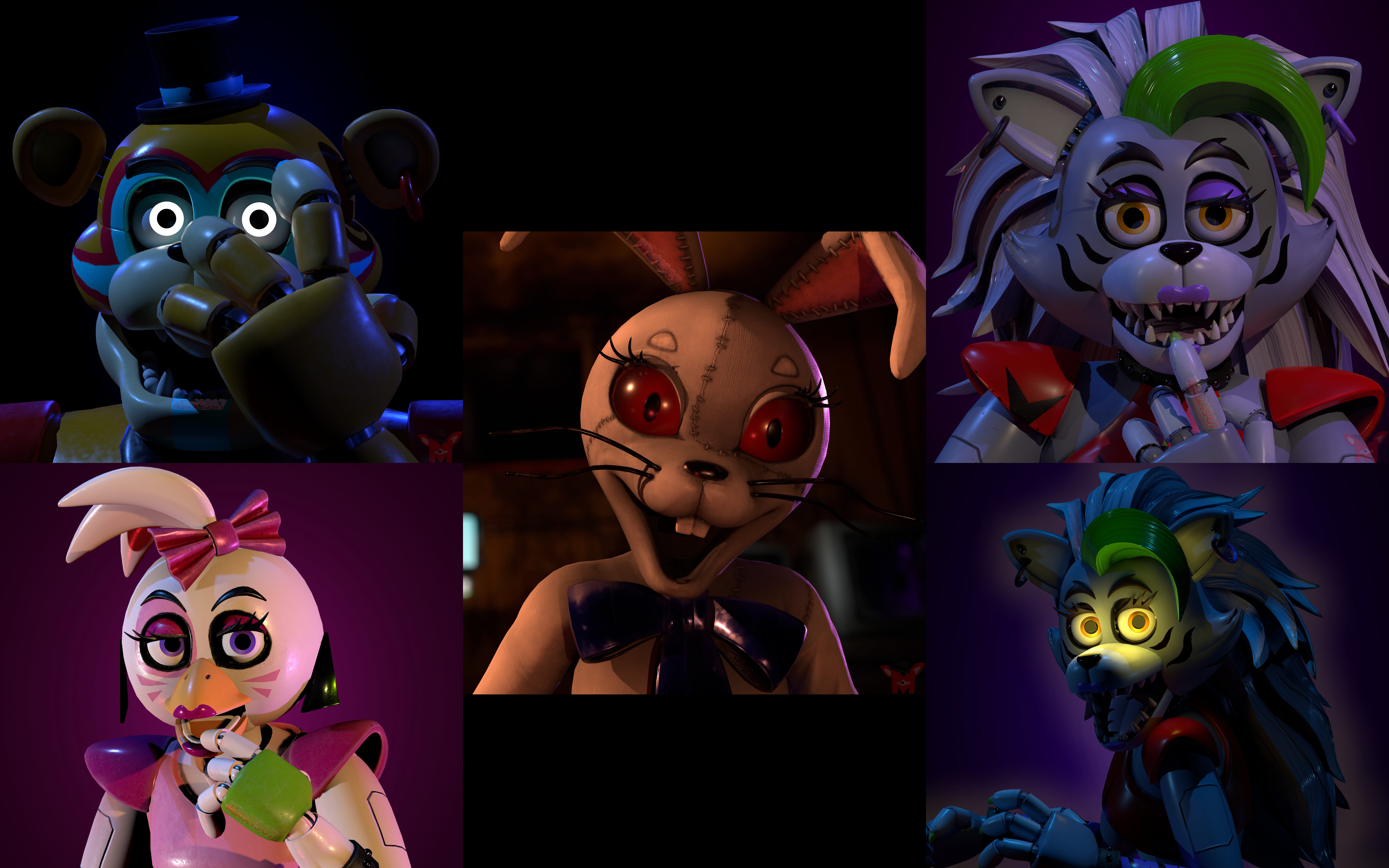 Glamrock Freddy y Vanny, personajes del videojuego Five Nights at Freddy's: Security Breach.