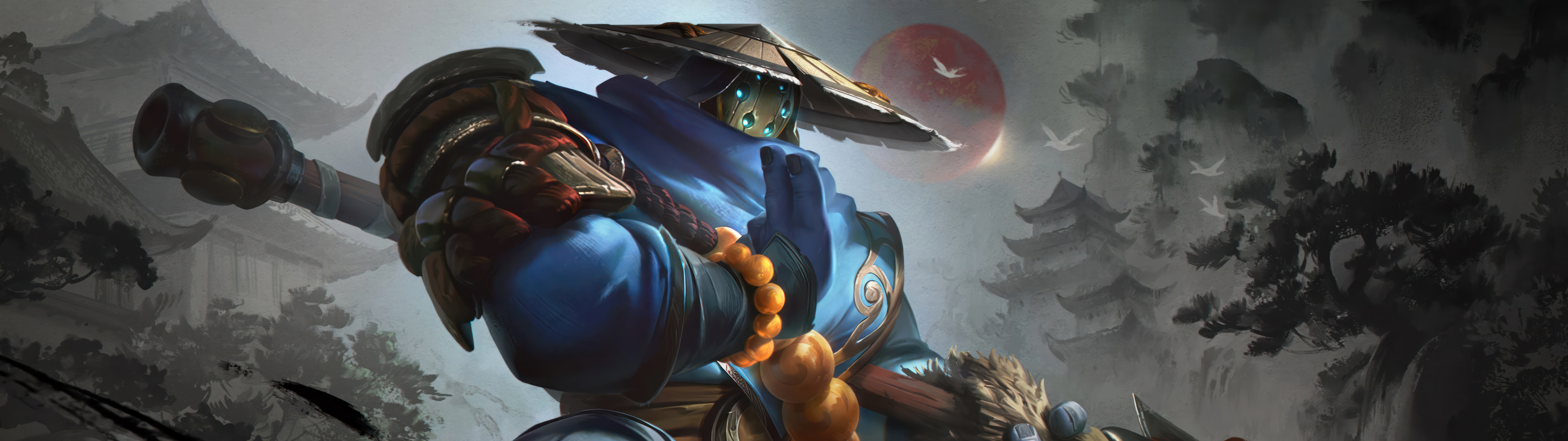 Un diseño de Jax, inspirado en la figura del samurái, perteneciente al juego League of Legends, en el que lleva una elaborada armadura tradicional.