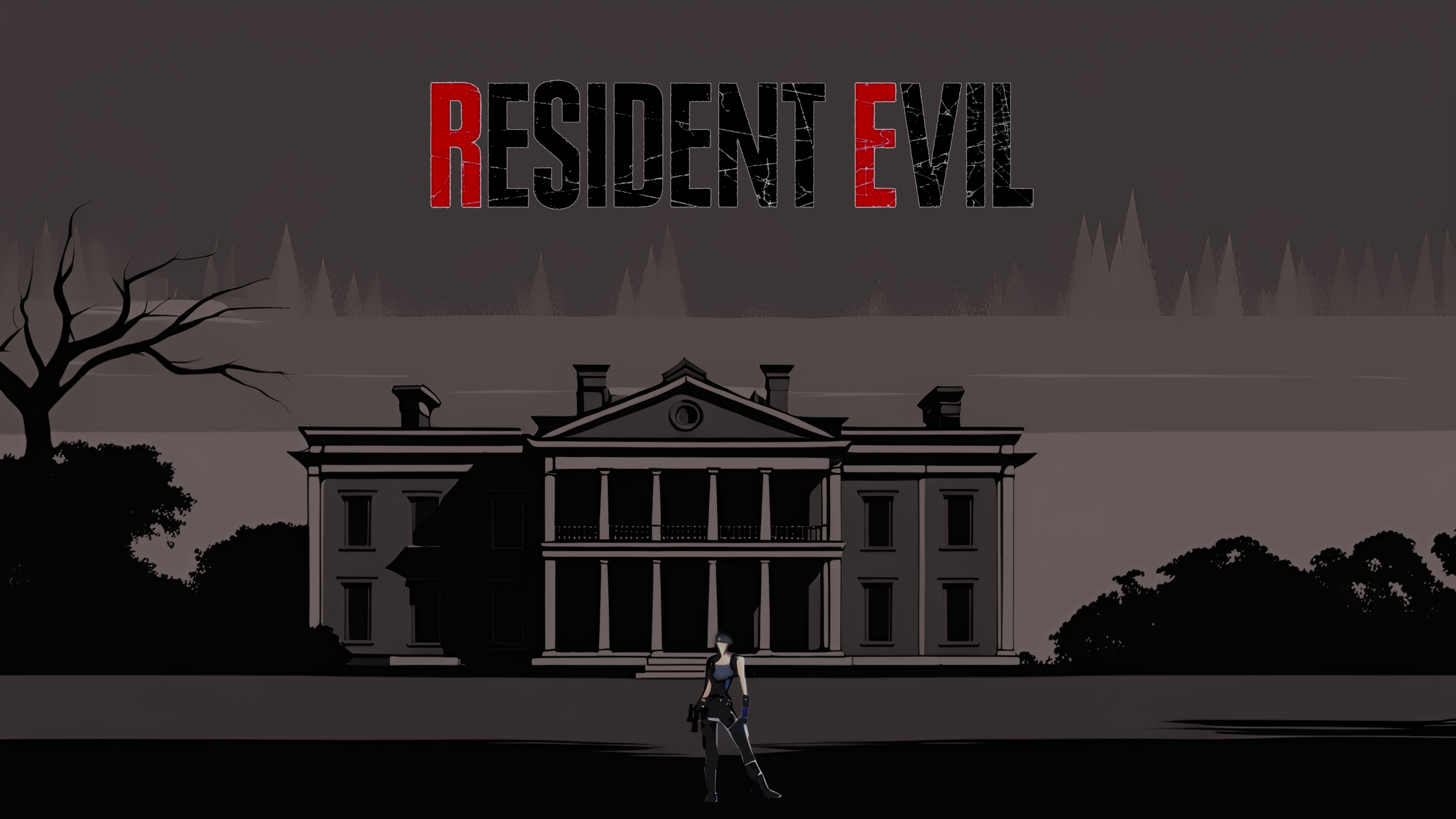 Jill Valentine, de Resident Evil, se enfrenta a zombis en un oscuro y tenebroso pasillo de una mansión.