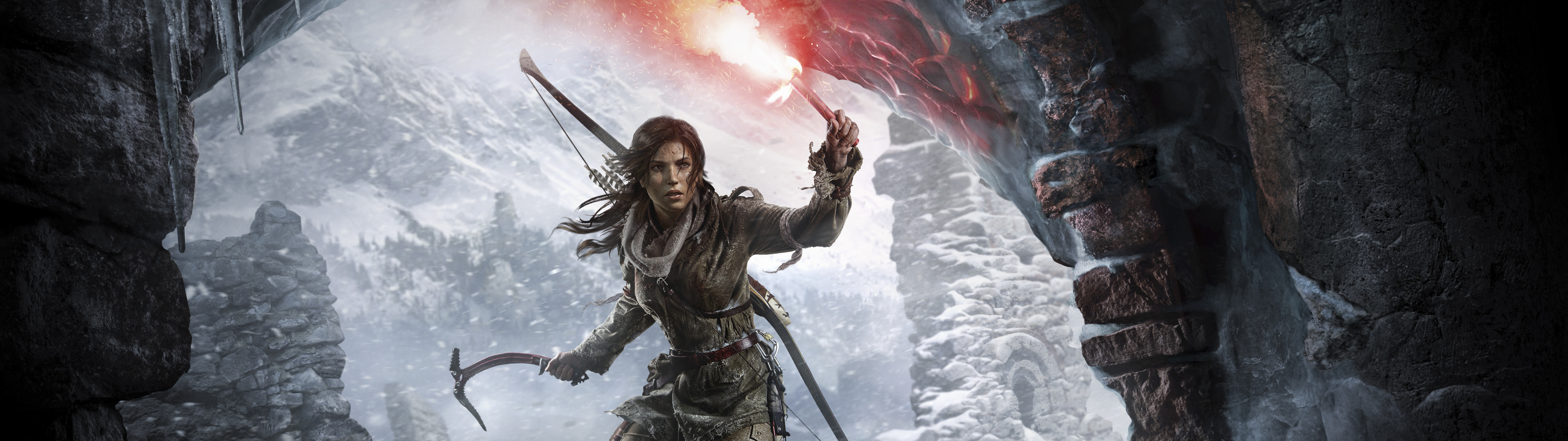 Lara Croft, el icónico personaje del videojuego Rise of the Tomb Raider, en un entorno de aventura.