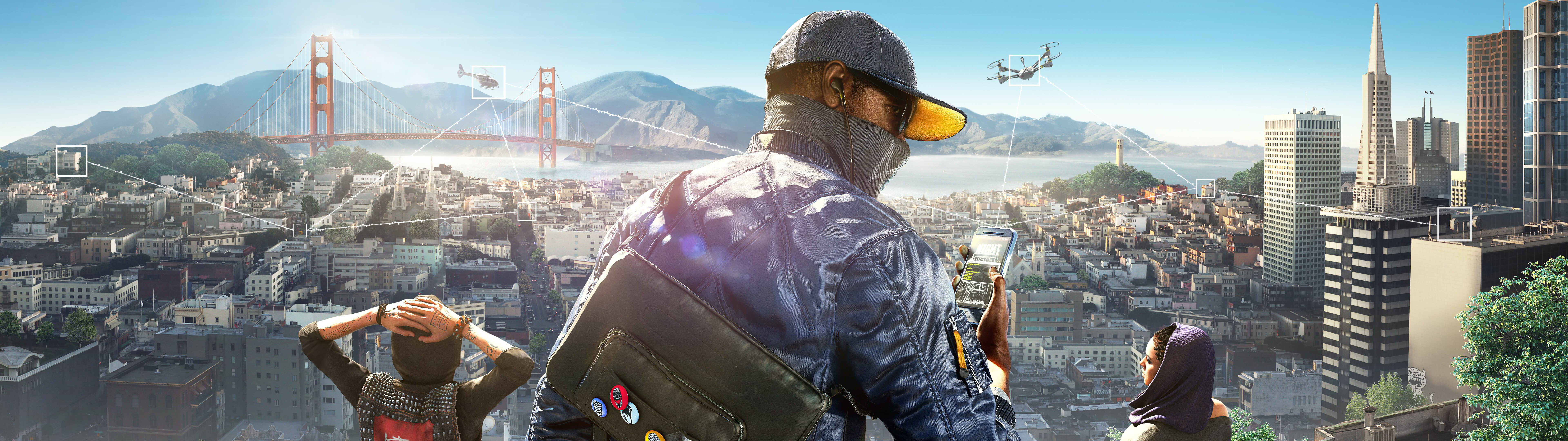 Marcus Holloway, de Watch Dogs 2, de pie en una calle de la ciudad.