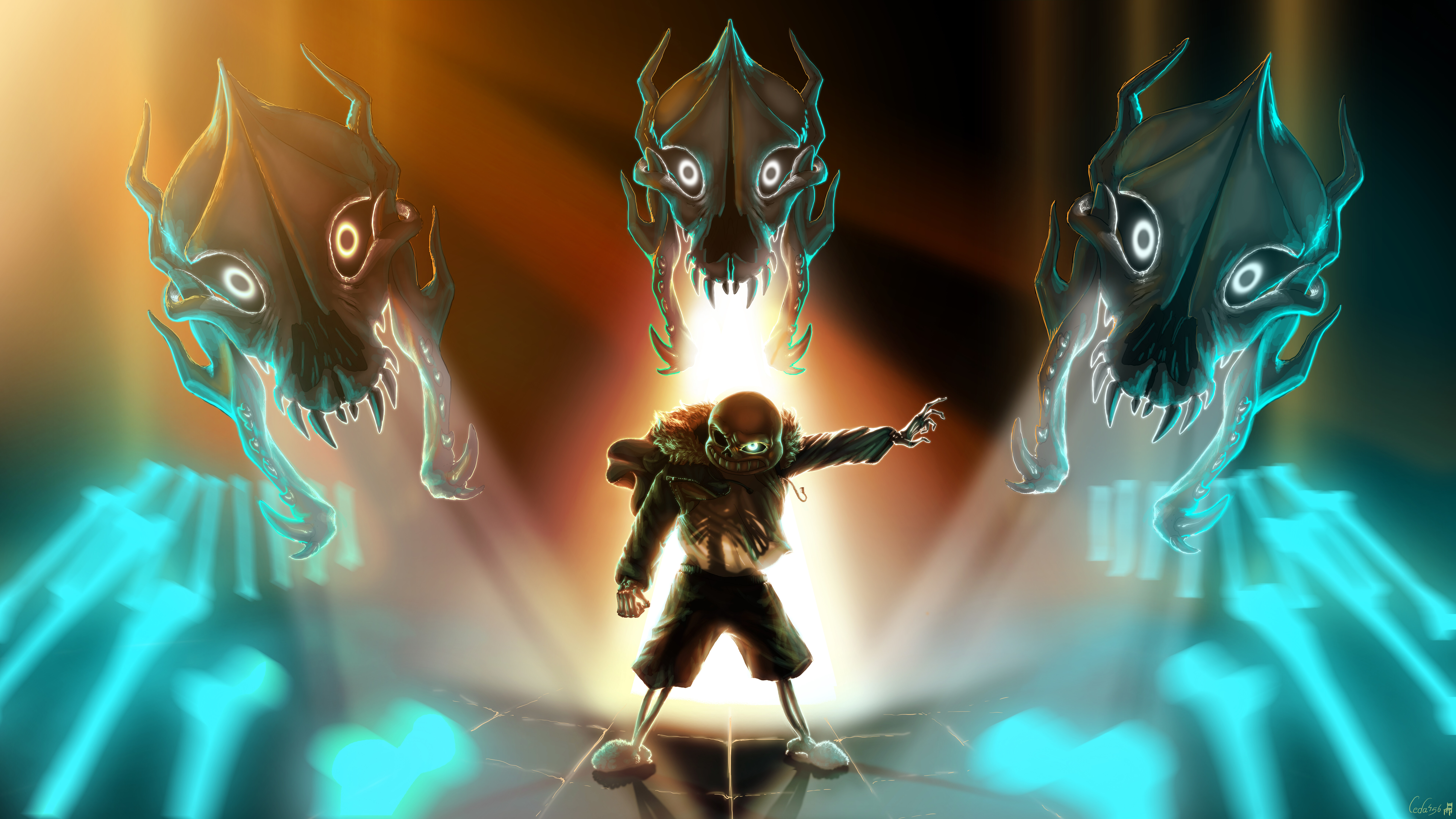 Sans, del videojuego Undertale, mostrando su icónico aspecto esquelético y su atuendo informal.