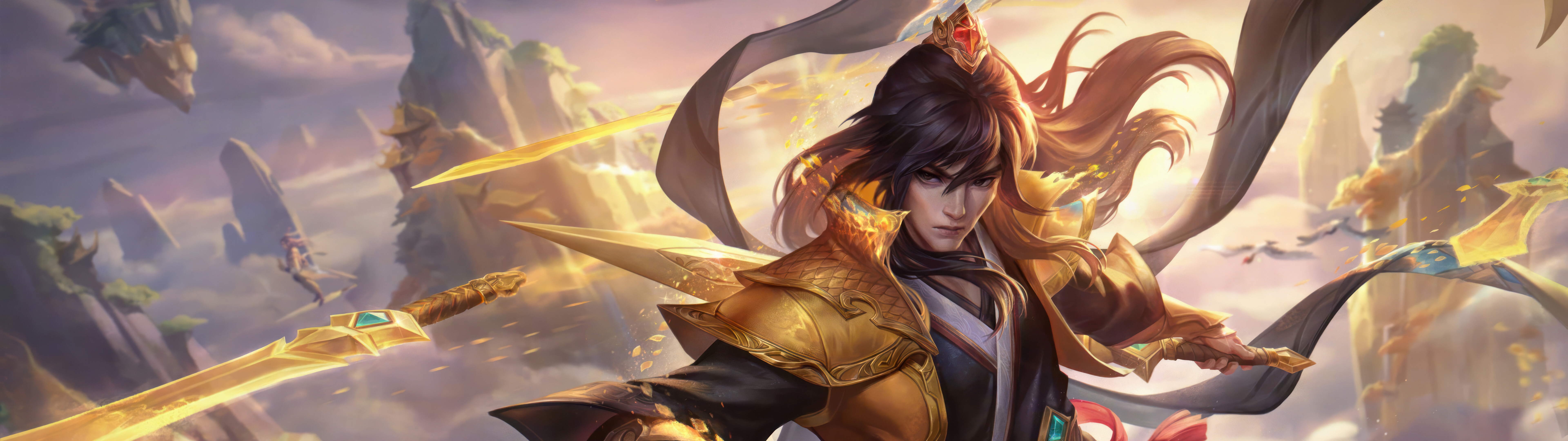 Talon, de League of Legends, posa con sus características hojas en un ambiente oscuro y dramático.