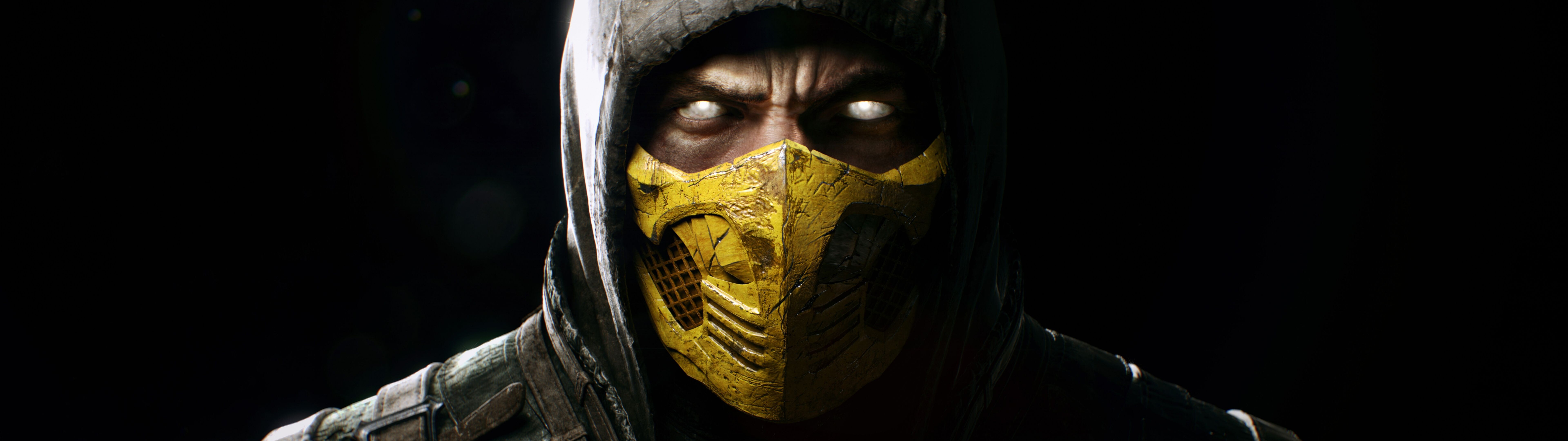 Scorpion, de Mortal Kombat, lleva su icónico traje y máscara de ninja amarillos.