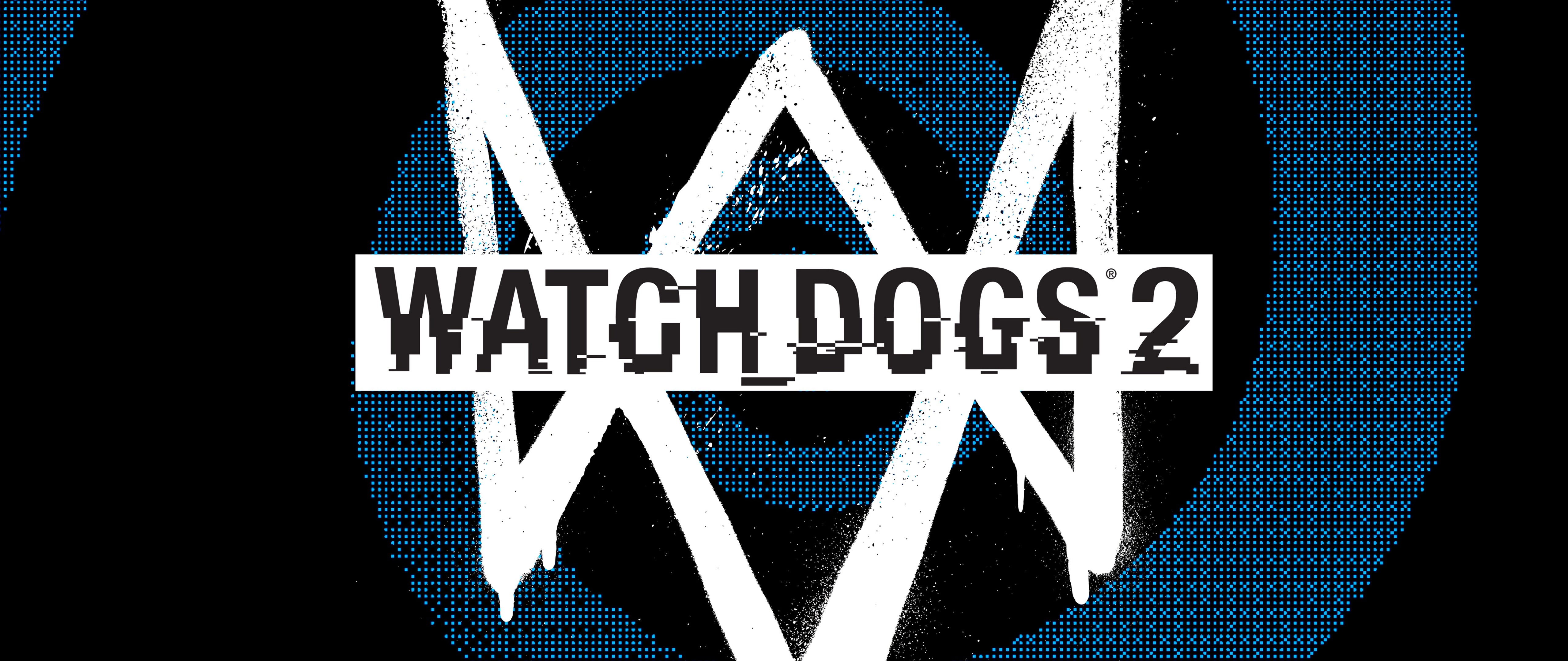 Logotipo del juego Watch Dogs 2 y el personaje Marcus Holloway, en un entorno de alta tecnología con temática de piratería informática.