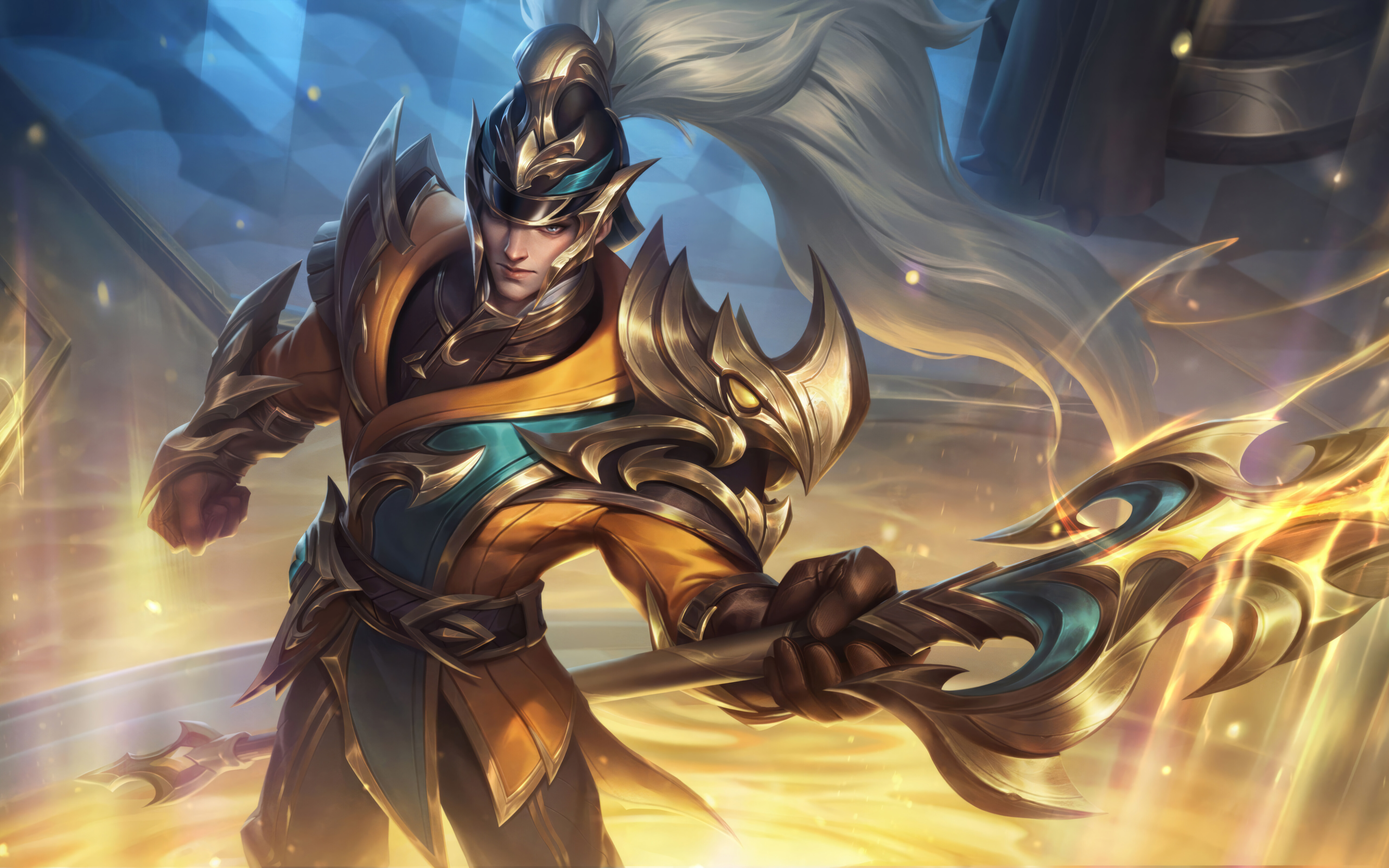 Xin Zhao, de League of Legends, posa con su característica lanza.