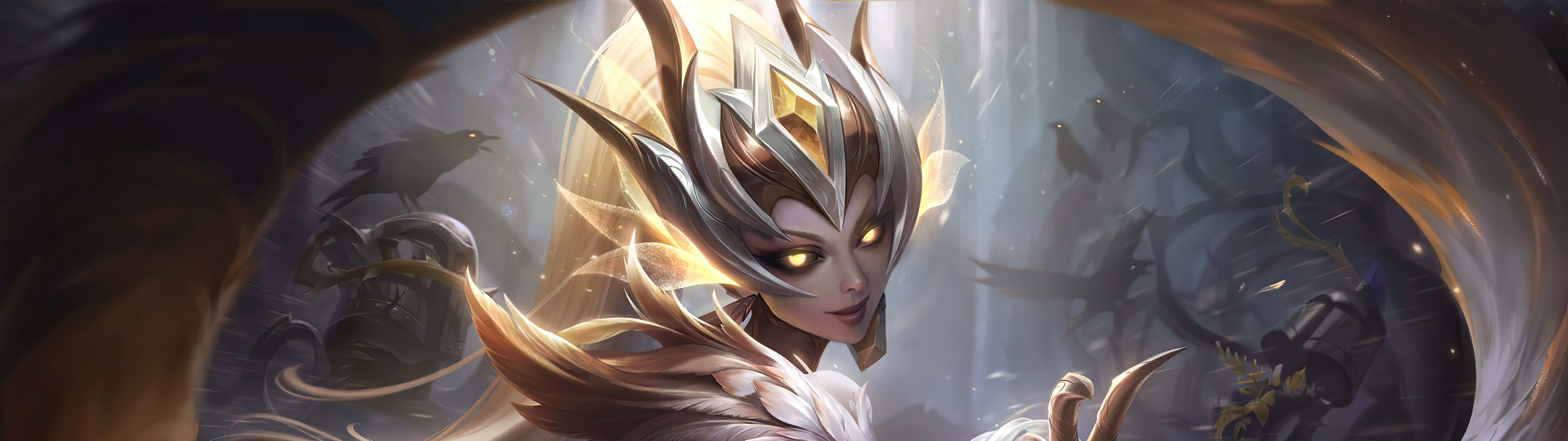 Ilustración detallada de Zyra, personaje de League of Legends, rodeada de enredaderas espinosas y una exuberante vegetación.