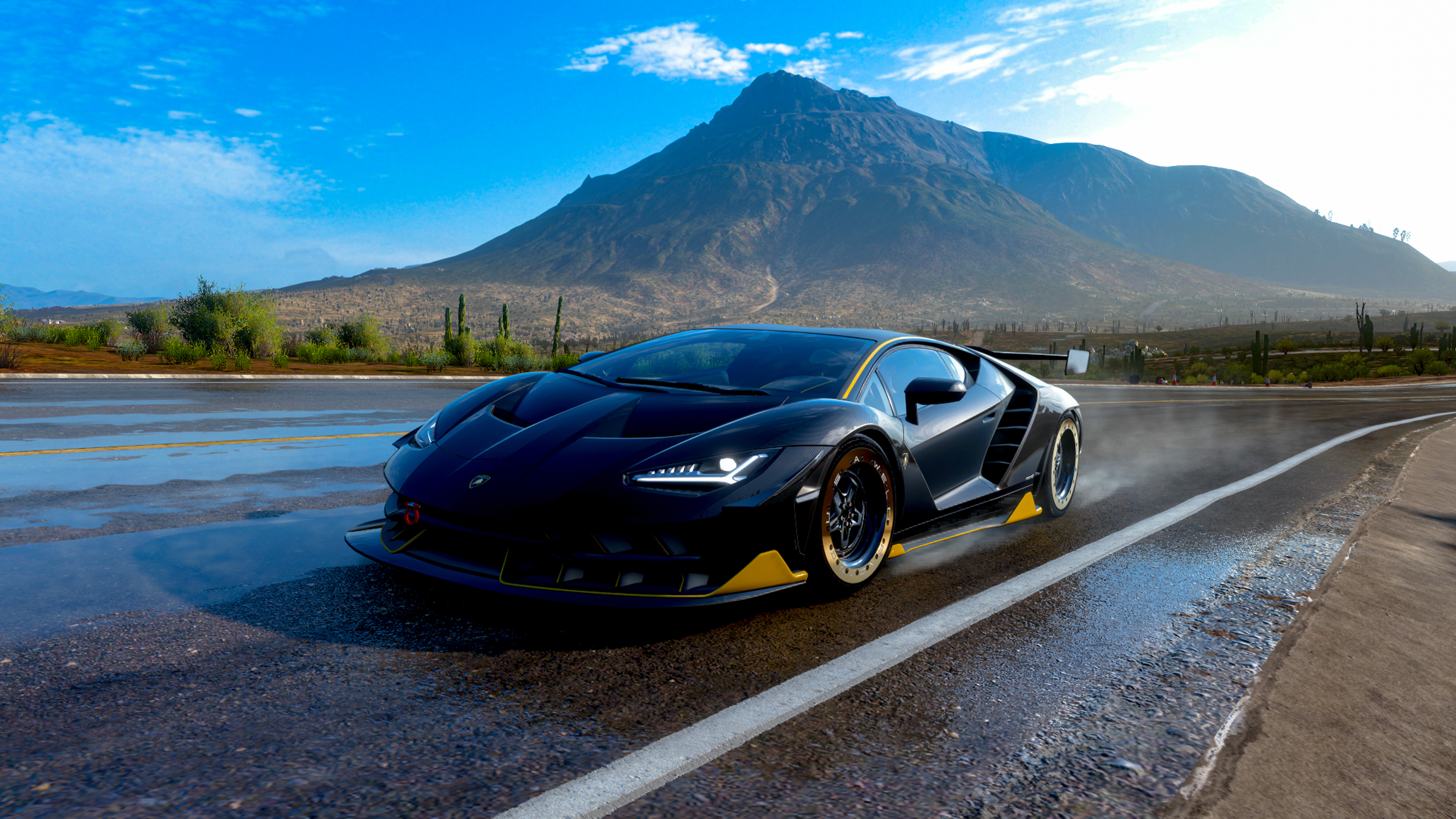 Un impresionante Lamborghini Centenario, un superdeportivo de alto rendimiento, capturado en una imagen durante una partida de Forza Horizon 5.