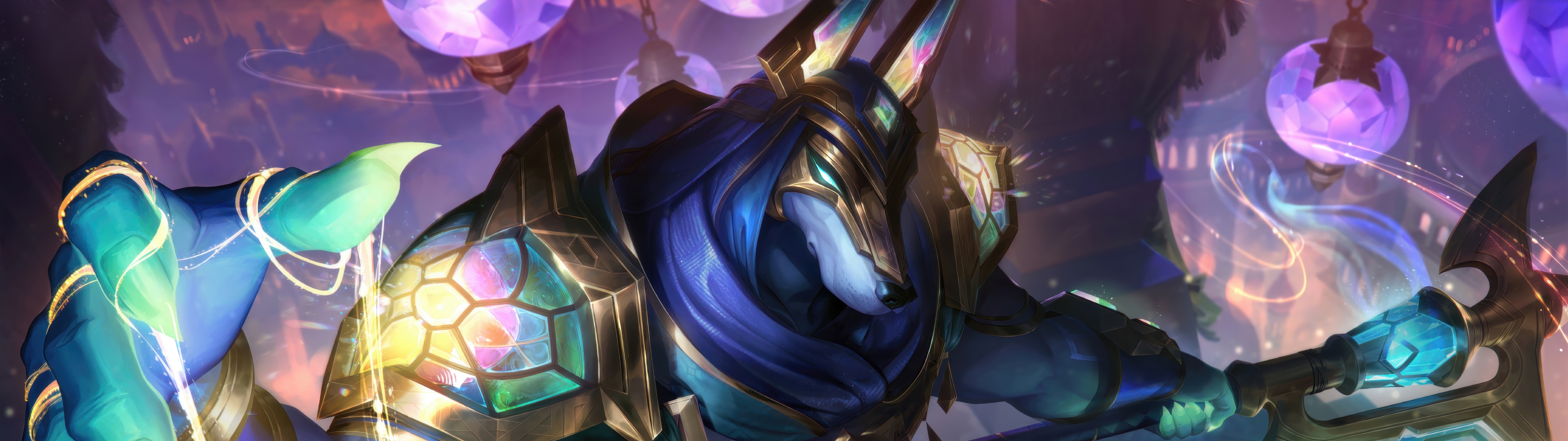 Una ilustración épica de Nasus, el Guardián de las Arenas, de League of Legends.