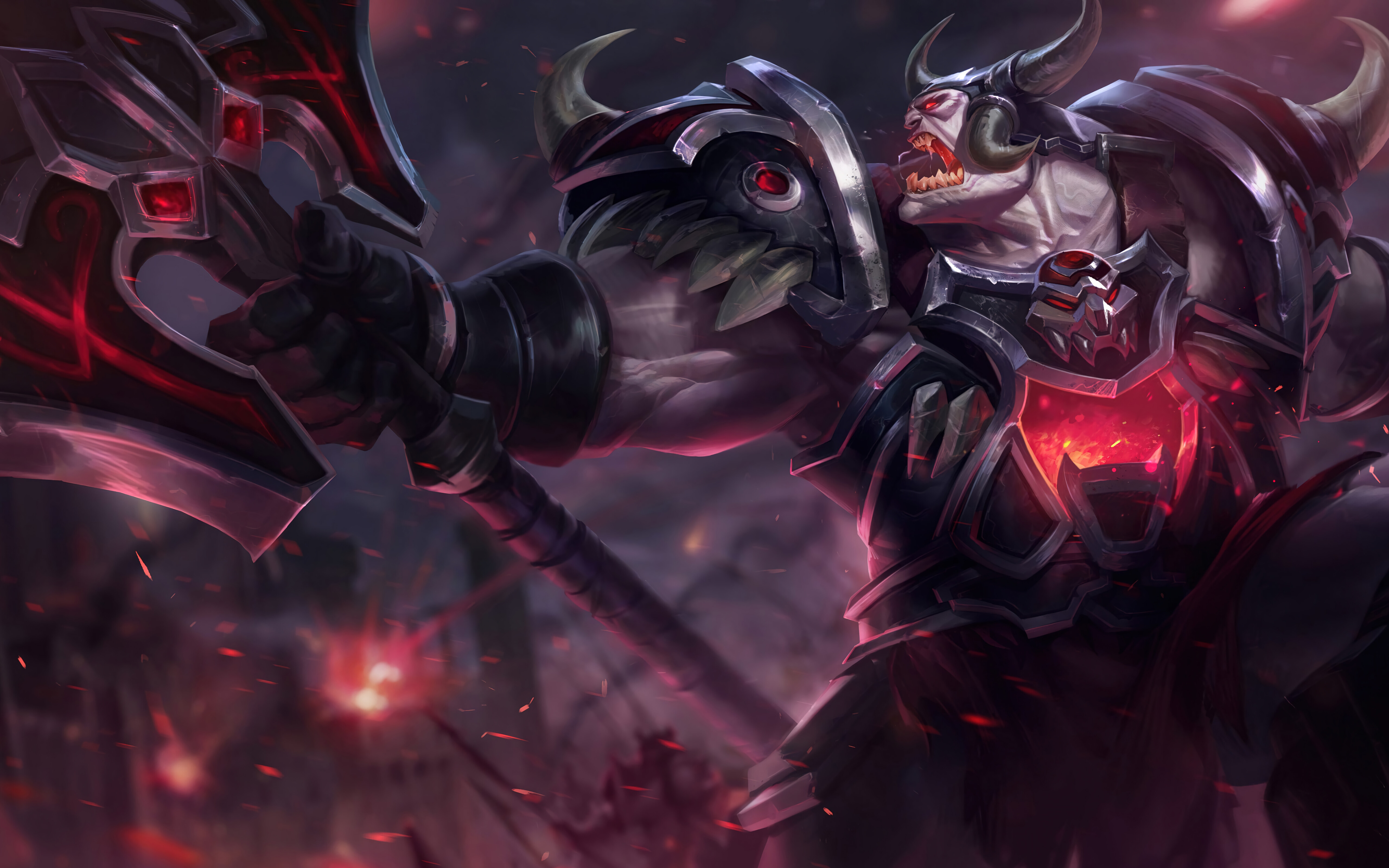 Sion, el imponente campeón no muerto de League of Legends, posa con una actitud poderosa.