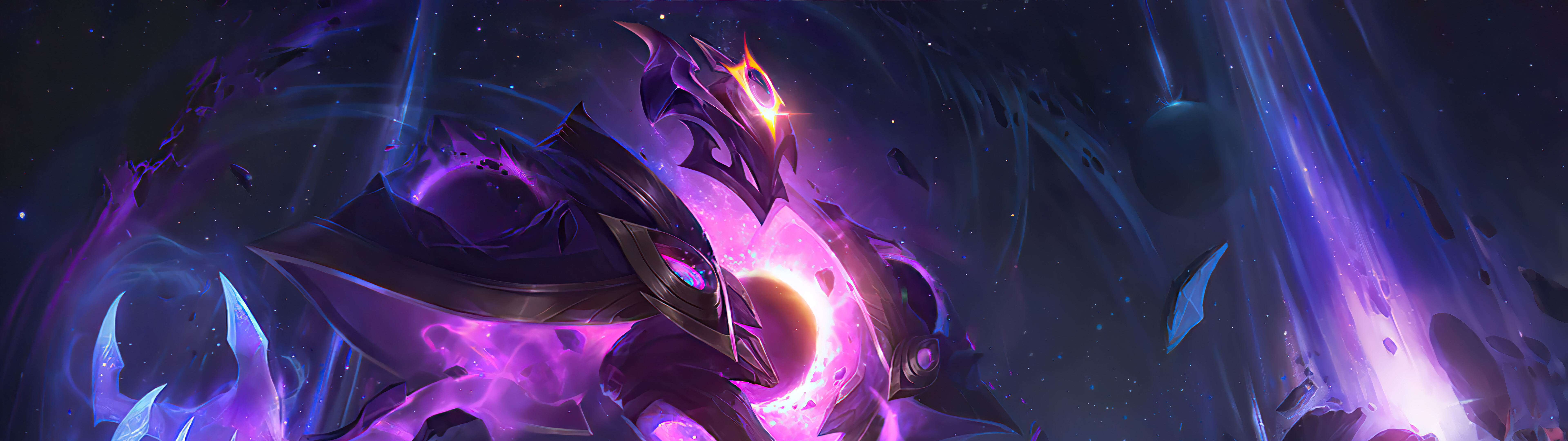 Xerath, de League of Legends, rodeado de una energía mágica azul brillante.