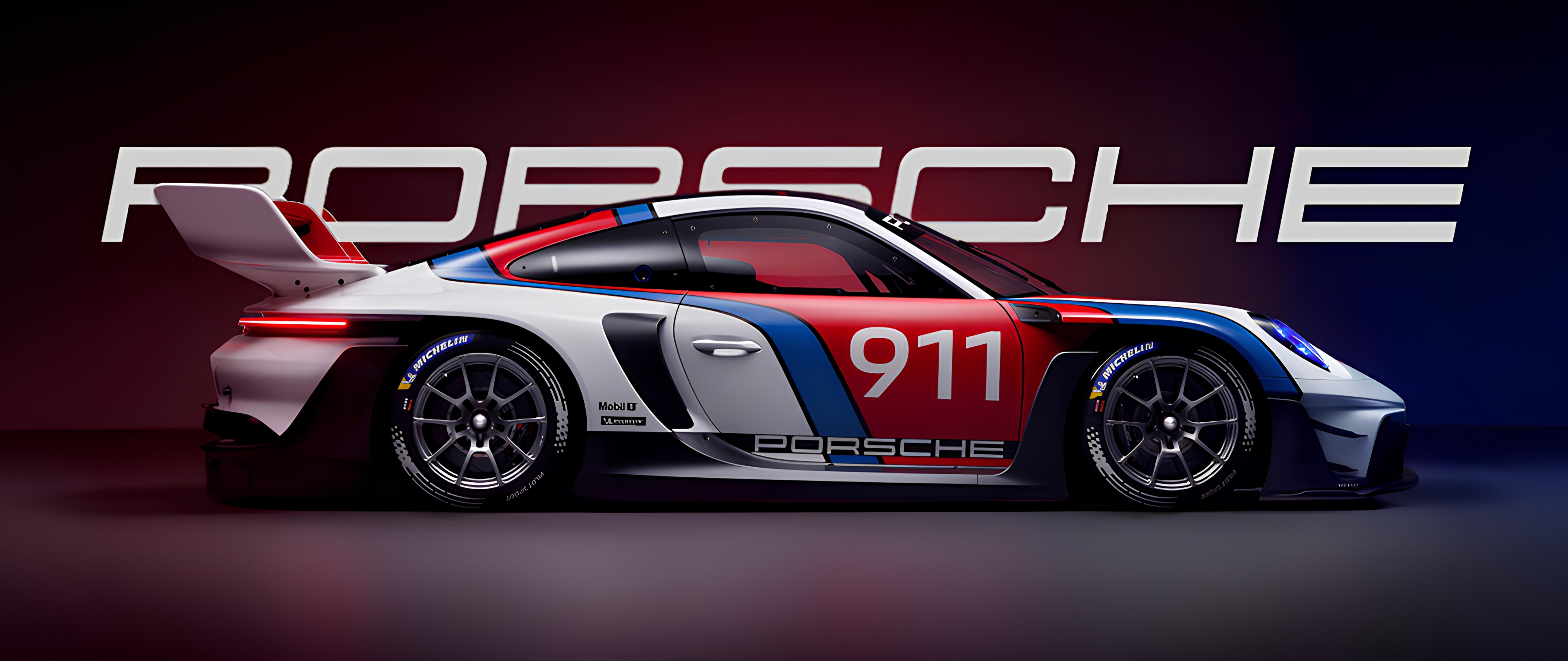 Una fotografía de alta calidad y gran belleza estética de un Porsche 911 GT3, que destaca por sus líneas elegantes y su iluminación cinematográfica.