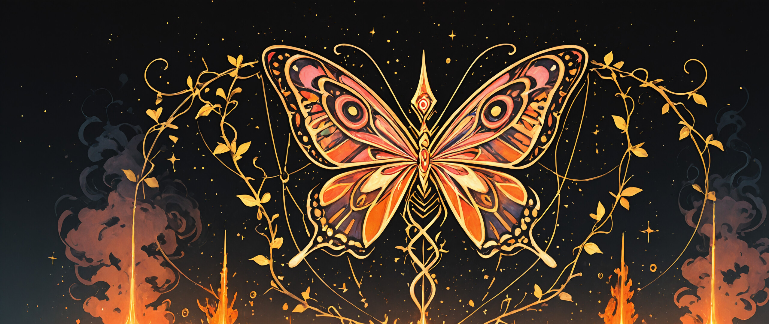 Un artefacto circular, ornamentado y dorado, con diseños que recuerdan a circuitos y adornado con gemas turquesas, sobre un fondo oscuro y estrellado. En el centro, se observa una brillante explosión de luz naranja y blanca, con forma de estrella, que se asemeja a un amanecer artificial.